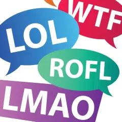Sprechblasen mit den Abkürzungen LOL, ROFL, LMAO und WTF.