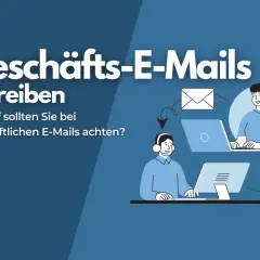 Geschäfts-E-Mails schreiben: Zwei Personen am Computer, die sich gegenseitig E-Mails senden.