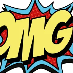 Gelbe Comic-Buch-Buchstaben "OMG!" mit Blitz, was bedeutet "Oh mein Gott!".