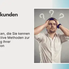 Mann mit Fragezeichen über dem Kopf, der sich an die Stirn greift. Der Text spricht über fragetechniken kommunikation.