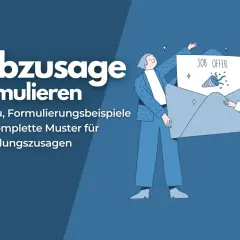 Zwei Personen halten einen großen Umschlag mit "JOB OFFER". Hier finden Sie Tipps zur angebot annehmen formulierung email.