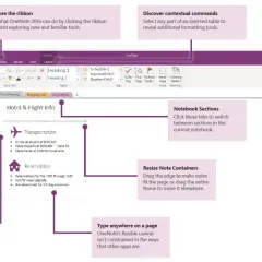 OneNote zeigt die Benutzeroberfläche mit verschiedenen Funktionen zur Organisation von Notizen, wie z.B. Notizbücher, Abschnitte und Seiten.
