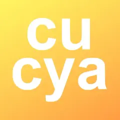 Weiße Schrift auf gelb-orangefarbenem Hintergrund. "cu" steht für "see you" (bis bald).