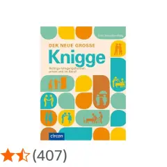 Buchcover "Der neue große Knigge" mit Illustrationen zu Umgangsformen. Ein Knigge-Test hilft, Benimmregeln zu lernen.