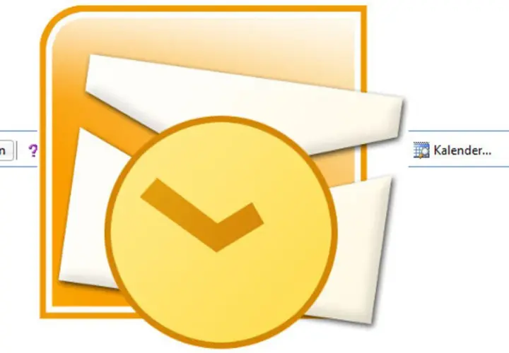 Outlook-Symbol mit Kalender und Uhr. Zeigt an, wie man abgesagte Termine anzeigen kann.