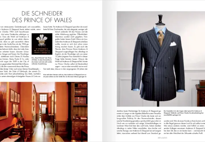Ein dunkelblauer Nadelstreifenanzug von Anderson & Sheppard, wie ihn Bernhard Roetzel für den Prince of Wales entwarf.