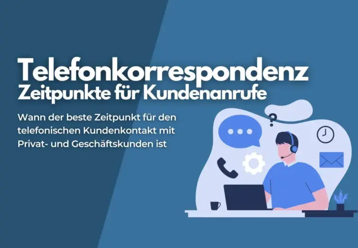Illustration zeigt einen Mann mit Headset am Laptop, umgeben von Symbolen für Kommunikation. Es ist Zeit zum Telefonieren, um den besten Zeitpunkt für Kundenanrufe zu finden.