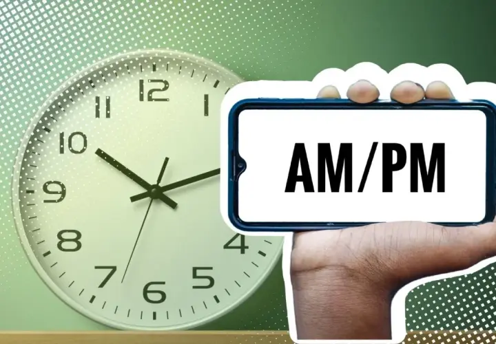 Eine Uhr und ein Smartphone mit "AM/PM" darauf. Was bedeutet PM? Nachmittag oder Abend.