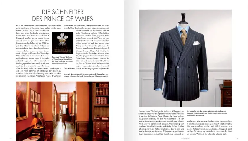 Ein dunkelblauer Nadelstreifenanzug von Anderson & Sheppard, wie ihn Bernhard Roetzel für den Prince of Wales entwarf.