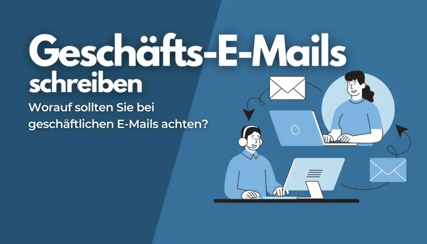 Geschäfts-E-Mails schreiben: Zwei Personen am Computer, die sich gegenseitig E-Mails senden.
