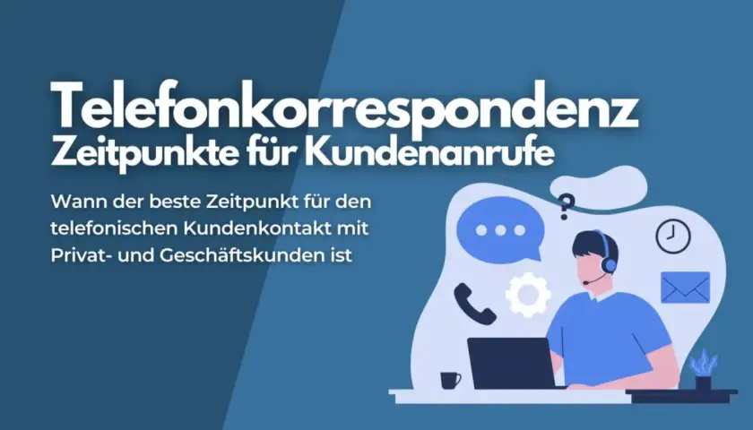 Illustration zeigt einen Mann mit Headset am Laptop, umgeben von Symbolen für Kommunikation. Es ist Zeit zum Telefonieren, um den besten Zeitpunkt für Kundenanrufe zu finden.