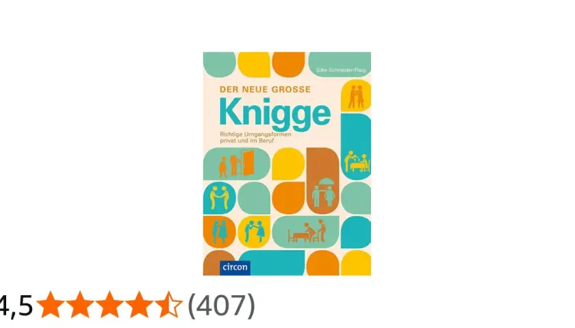 Buchcover "Der neue große Knigge" mit Illustrationen zu Umgangsformen. Ein Knigge-Test hilft, Benimmregeln zu lernen.