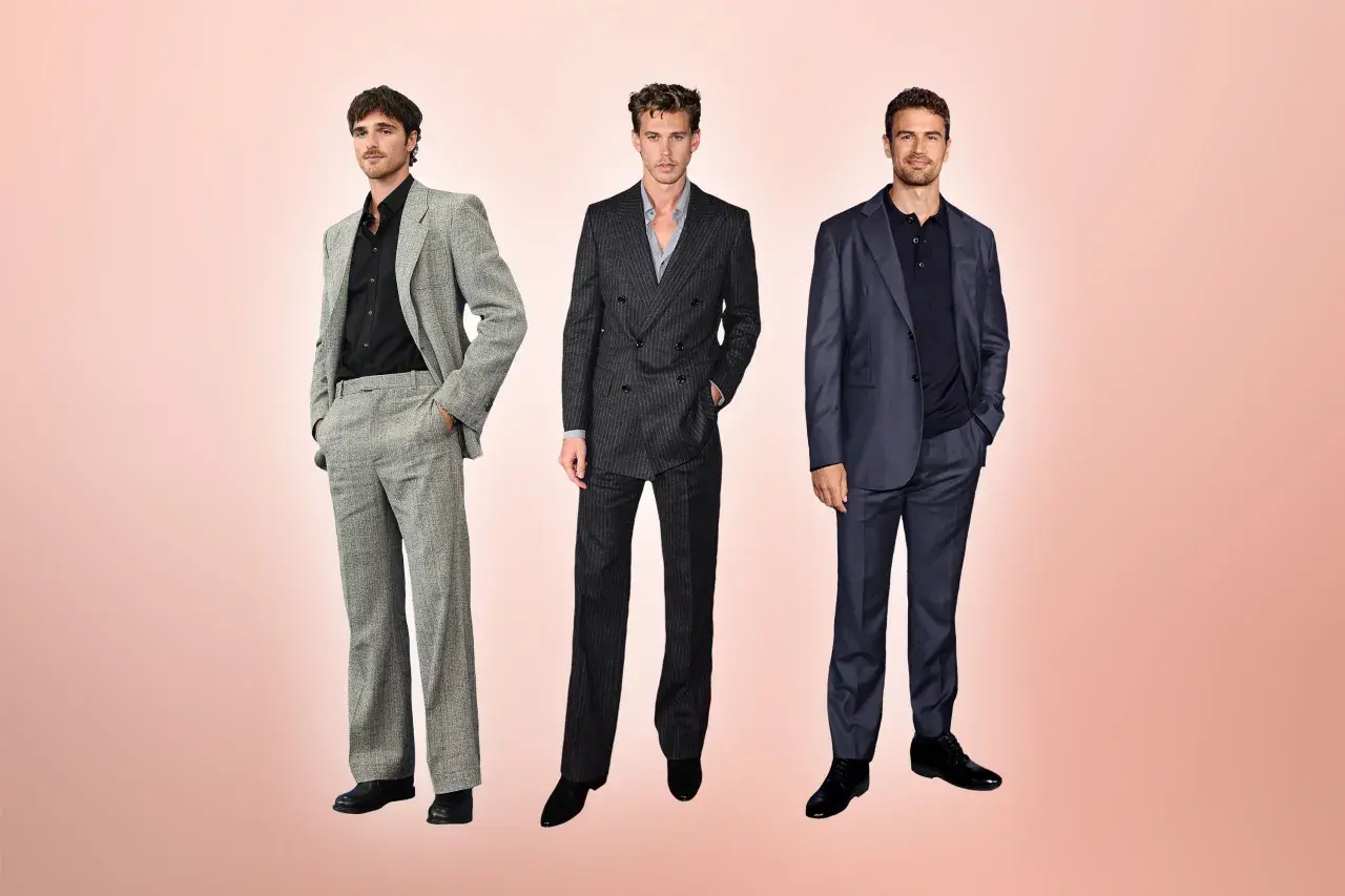 Drei Männer im Anzug, die den dresscode smart verkörpern: einer in Grau, einer im Nadelstreifen-Look, einer in Dunkelblau.
