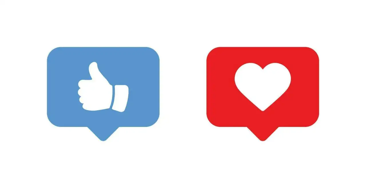 Daumen hoch (Like) und Herz-Icons in Sprechblasen. Was ist ein Like? Eine digitale Zustimmung.