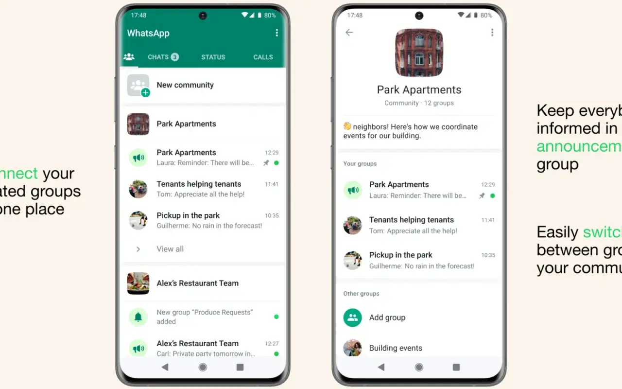 WhatsApp-Oberfl&auml;che zeigt, wie man eine neue WhatsApp-Gruppe erstellen kann, um Nachbarn zu organisieren.