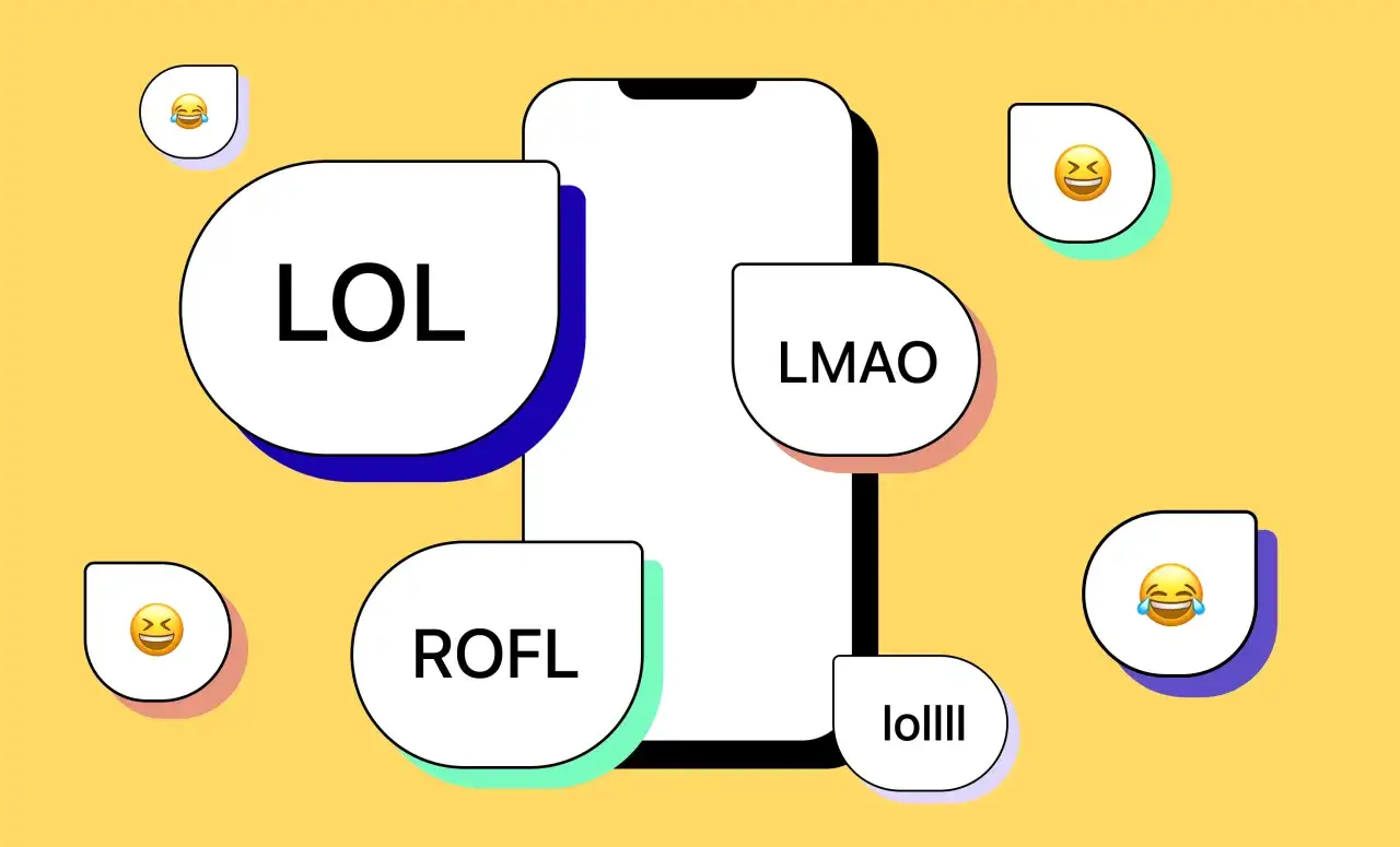 Smartphone mit Chat-Abk&uuml;rzungen wie LOL, LMAO, ROFL und loll.